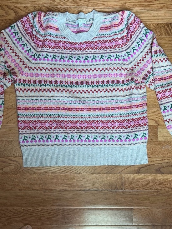 J. Crew Sweaters - J. Crew Cream Fair Isle Crewneck Sweater with Pink, Red & Green Accents